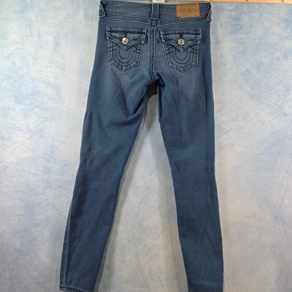 True Religion Casey Moto Skinny Jeans Womens 26 Blue Denim Ribbed Panel Low Rise